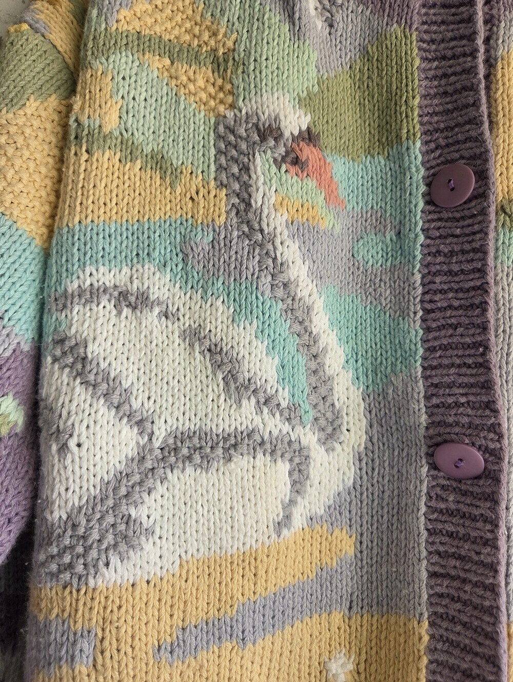 Vintage Together! Swan & Koi Pond Pastel Knit Cardigan - Size M - Picture 2 of 7